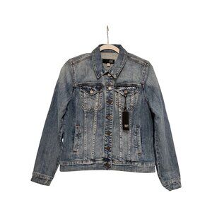 NWT Kut From The Kloth Womens Distressed Blue Denim Jacket S Classic Button Fron